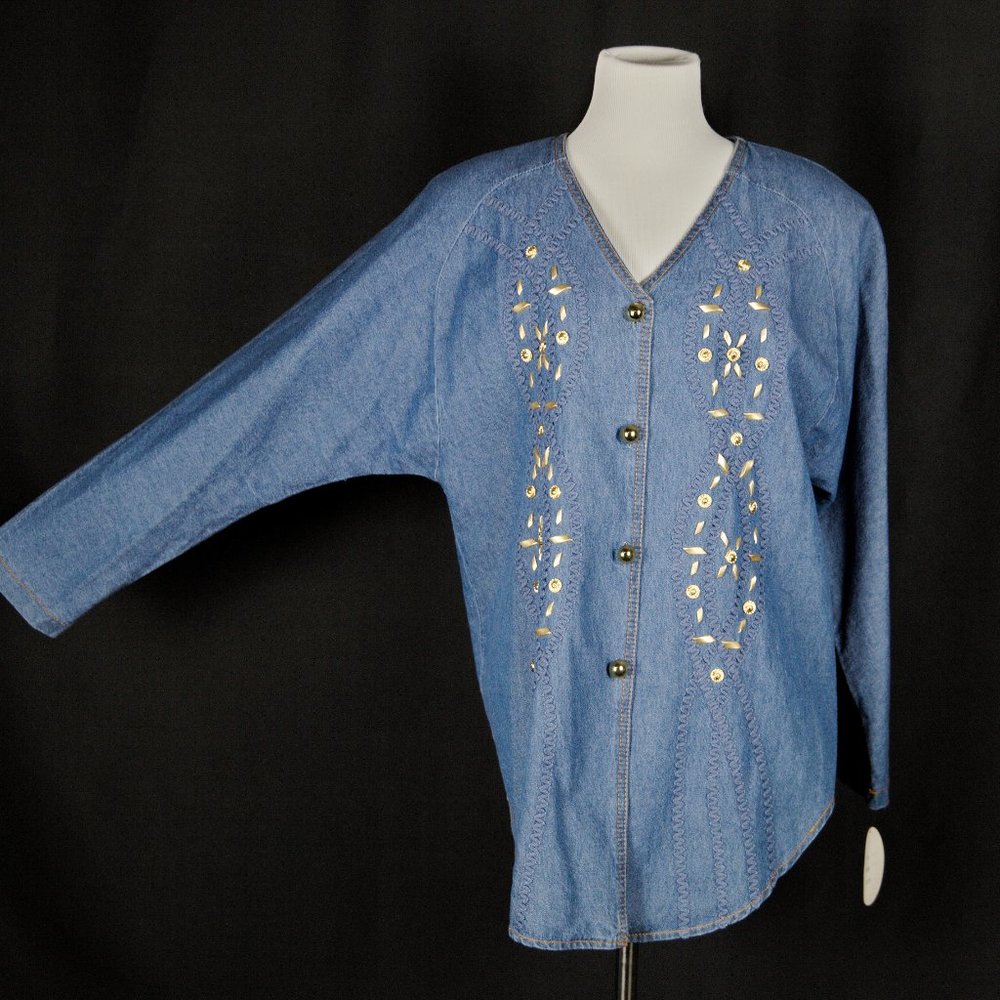 VTG denim studded shirt/jacket 80s shoulder pads